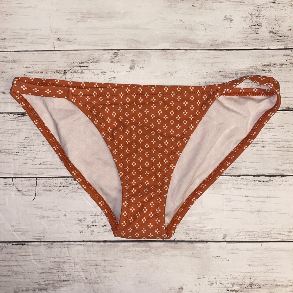 Kona Sol Bikini Bottom Womens Small Orange Dot Rust Med Coverage Hipster Swim S
